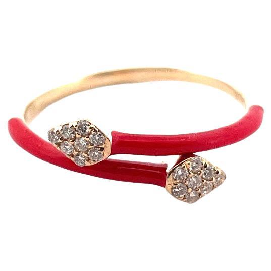 14K Yellow Gold Snake Ring with Red Enamel For Sale