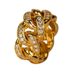 14k Yellow Gold Solid 1.50ct Diamond Cuban Link Band Ring Size 6.75