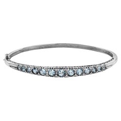 14K Yellow Gold Solid Blue Topaz Diamond Edwardian Style Bangle Bracelet