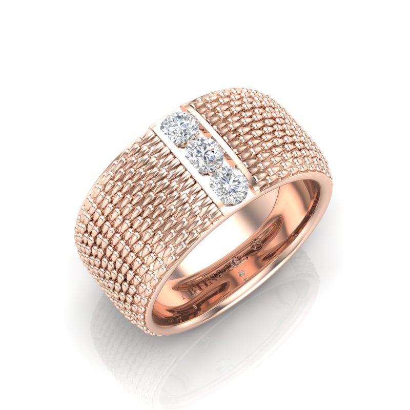Round Cut 14K Yellow Gold Solid Classic Patterned Diamond Cigar Ring Band For Sale