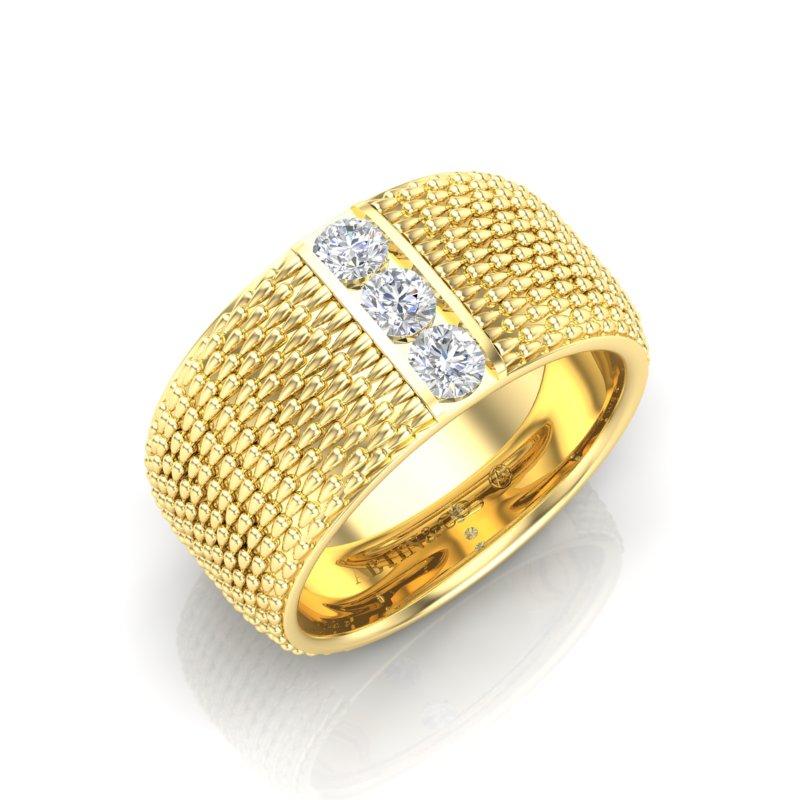 Women's 14K Yellow Gold Solid Classic Patterned Diamond Cigar Ring Band For Sale