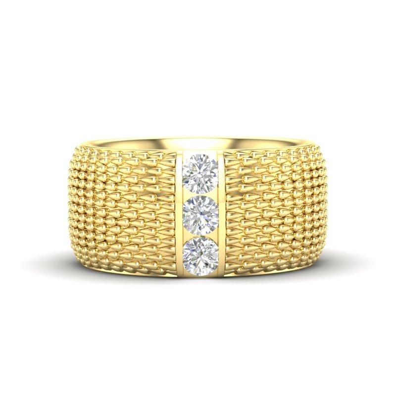 14K Yellow Gold Solid Classic Patterned Diamond Cigar Ring Band For Sale 2