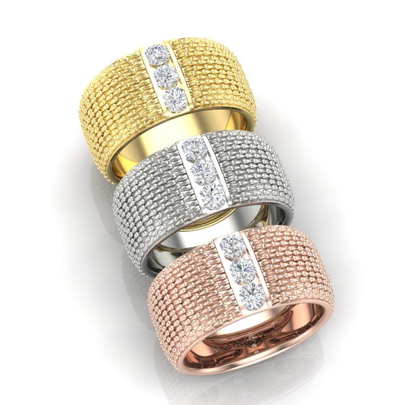 14K Yellow Gold Solid Classic Patterned Diamond Cigar Ring Band For Sale 3