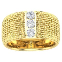 14K Yellow Gold Solid Classic Patterned Diamond Cigar Ring Band