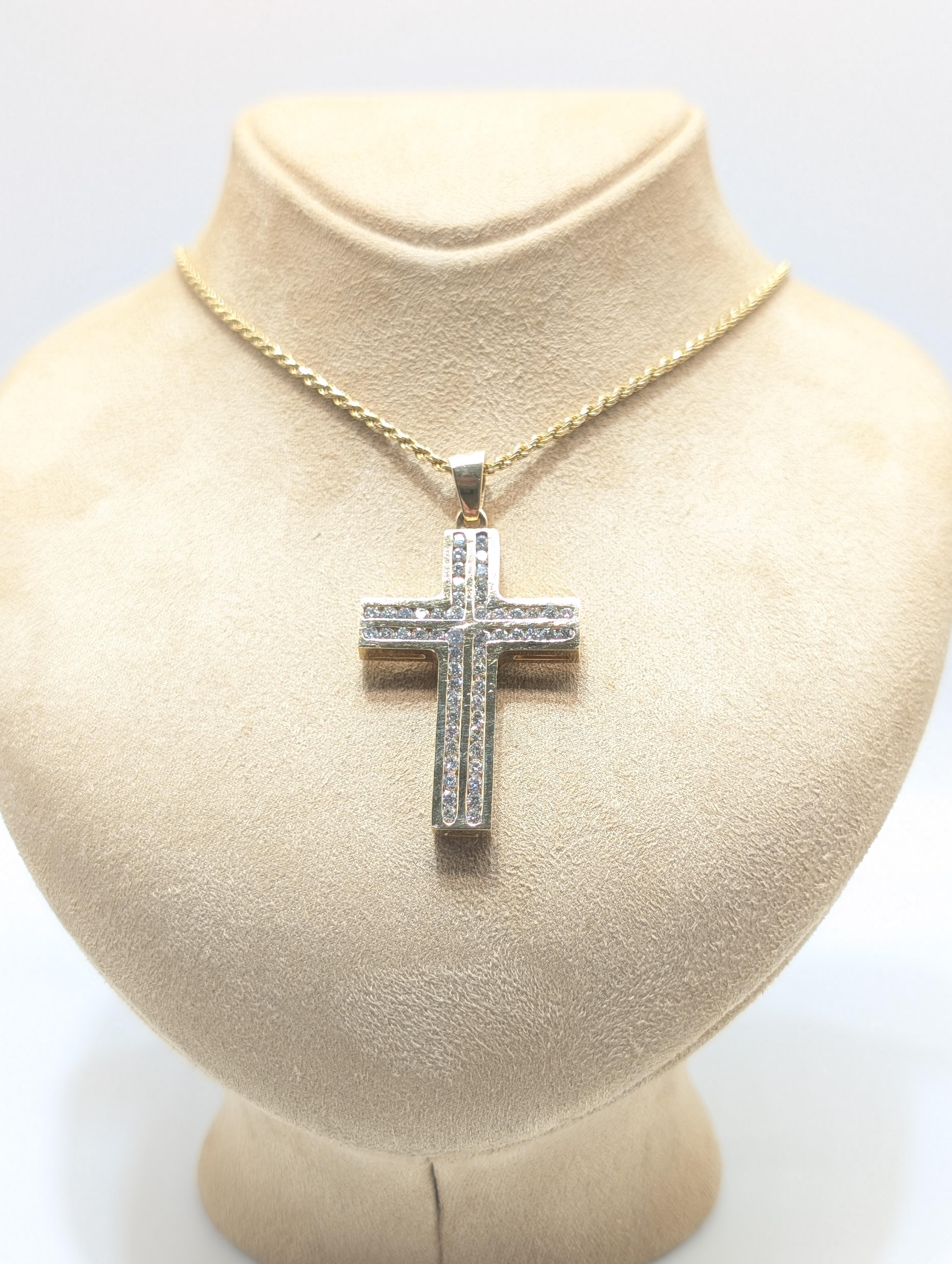 ✨ Bold 14K Yellow Gold Cross Pendant Necklace with 2.45ct Diamonds 💎✝️ – 20
