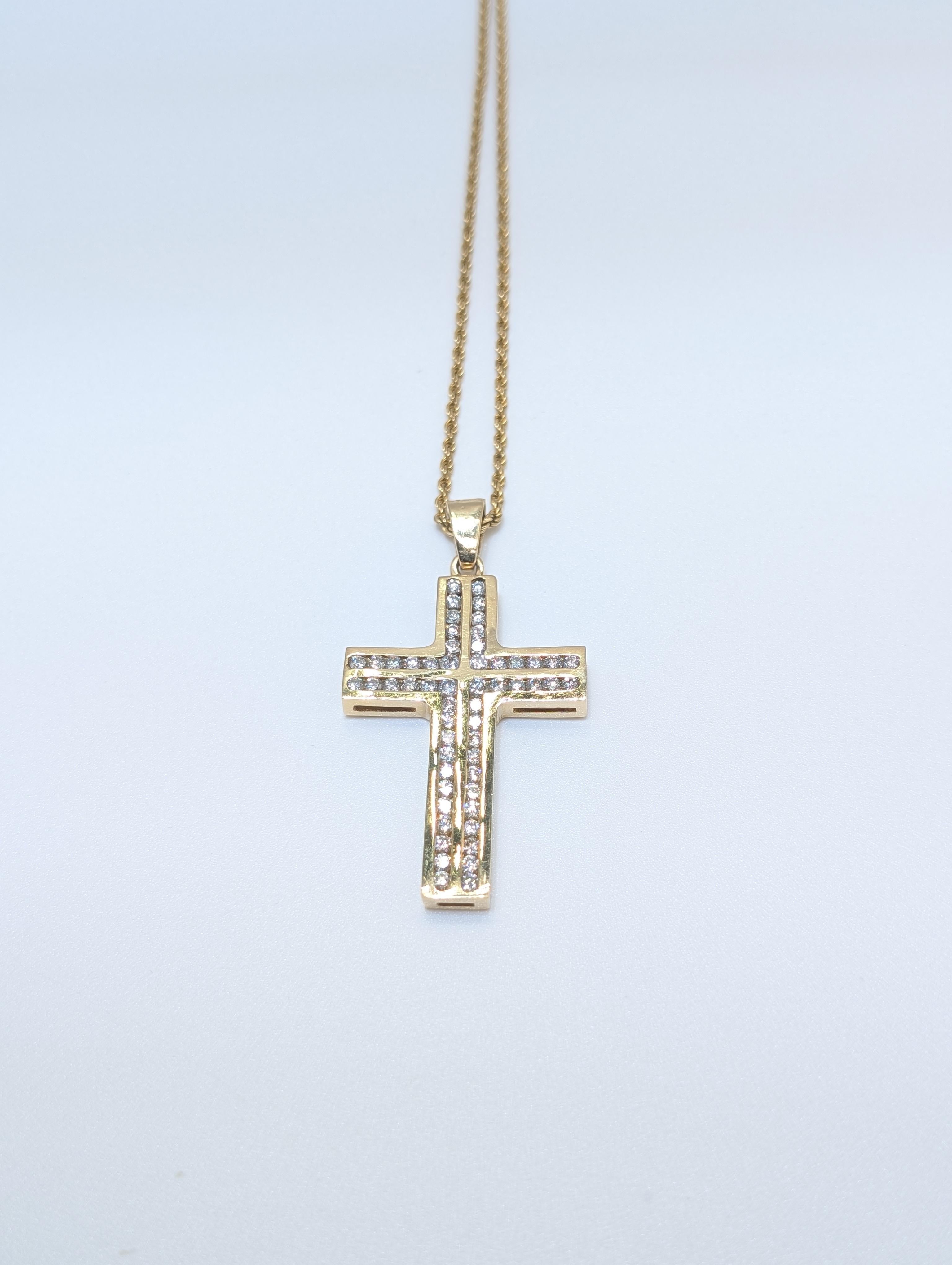 14k Yellow Gold Solid Diamond Cross In New Condition For Sale In New York, US