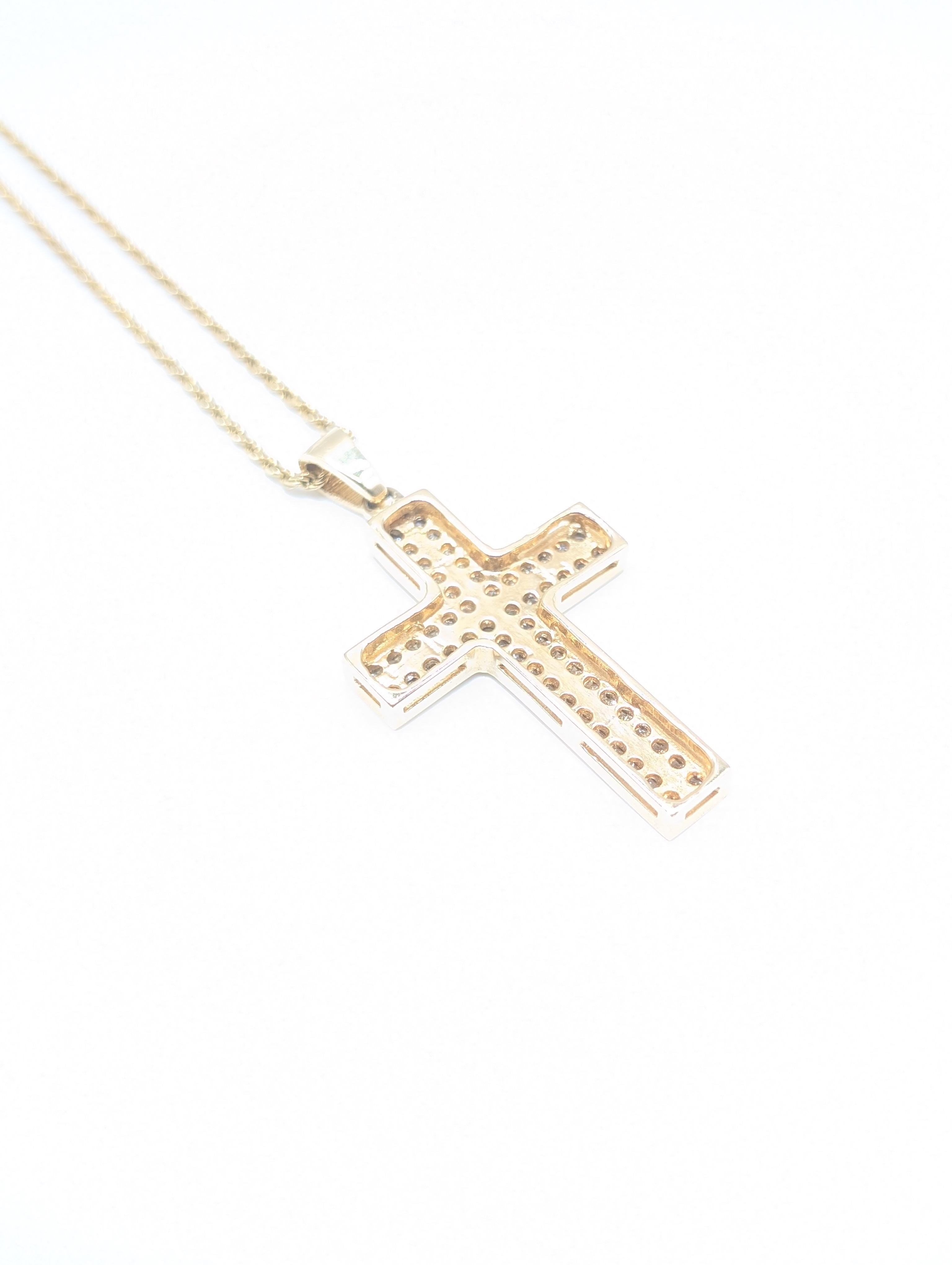 Women's or Men's 14k Yellow Gold Solid Diamond Cross For Sale
