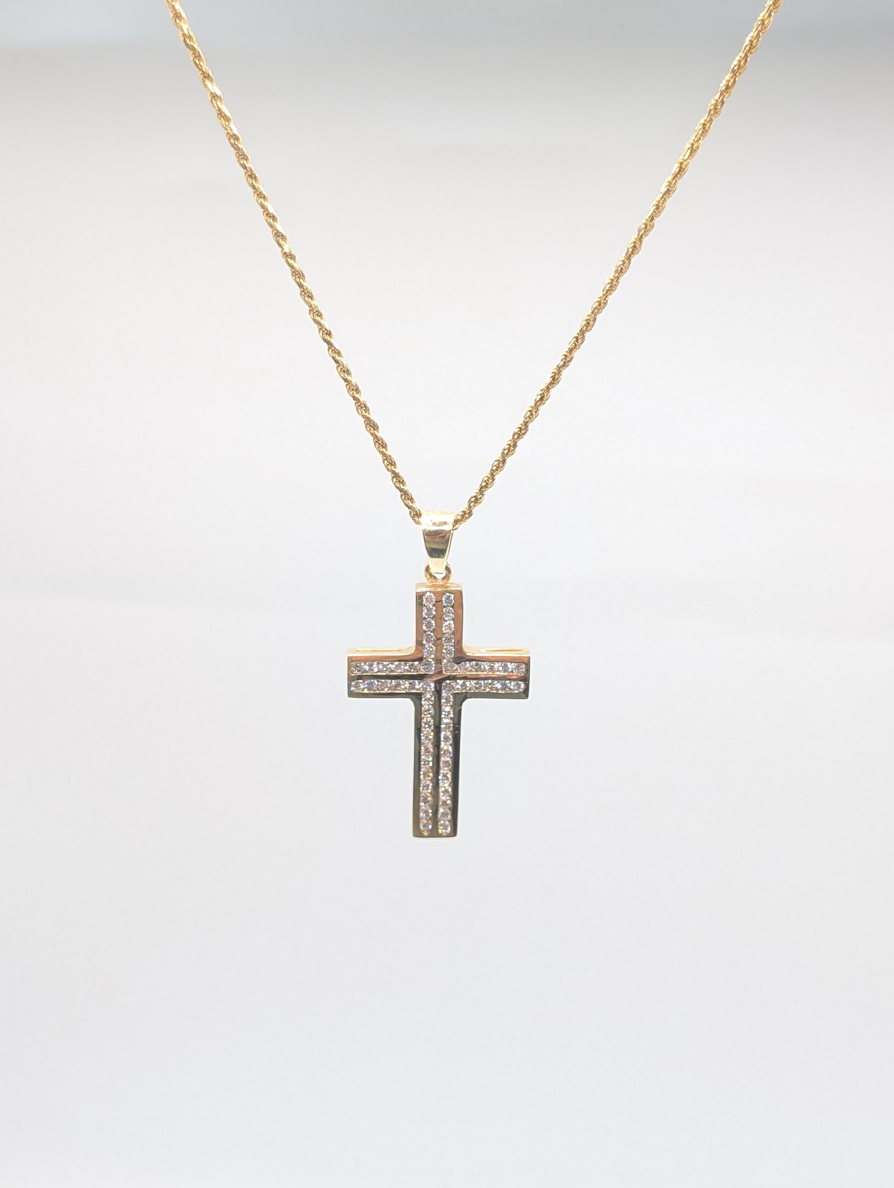 14k Yellow Gold Solid Diamond Cross For Sale 1