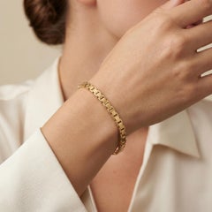 14k Yellow Gold Solid Link Chain Bracelet, 8 Inch, 18.1g, Vintage