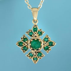 14K Gelbgold solide natürlichen Smaragd Cluster Vintage Style Blume Blüte Anhänger