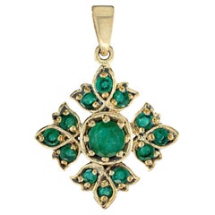 14K Gelbgold solide natürlichen Smaragd Cluster Vintage Style Blume Blüte Anhänger