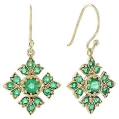 14K Gelbgold Solid Natural Emerald Viictorian Style Floral Drop Ohrringe