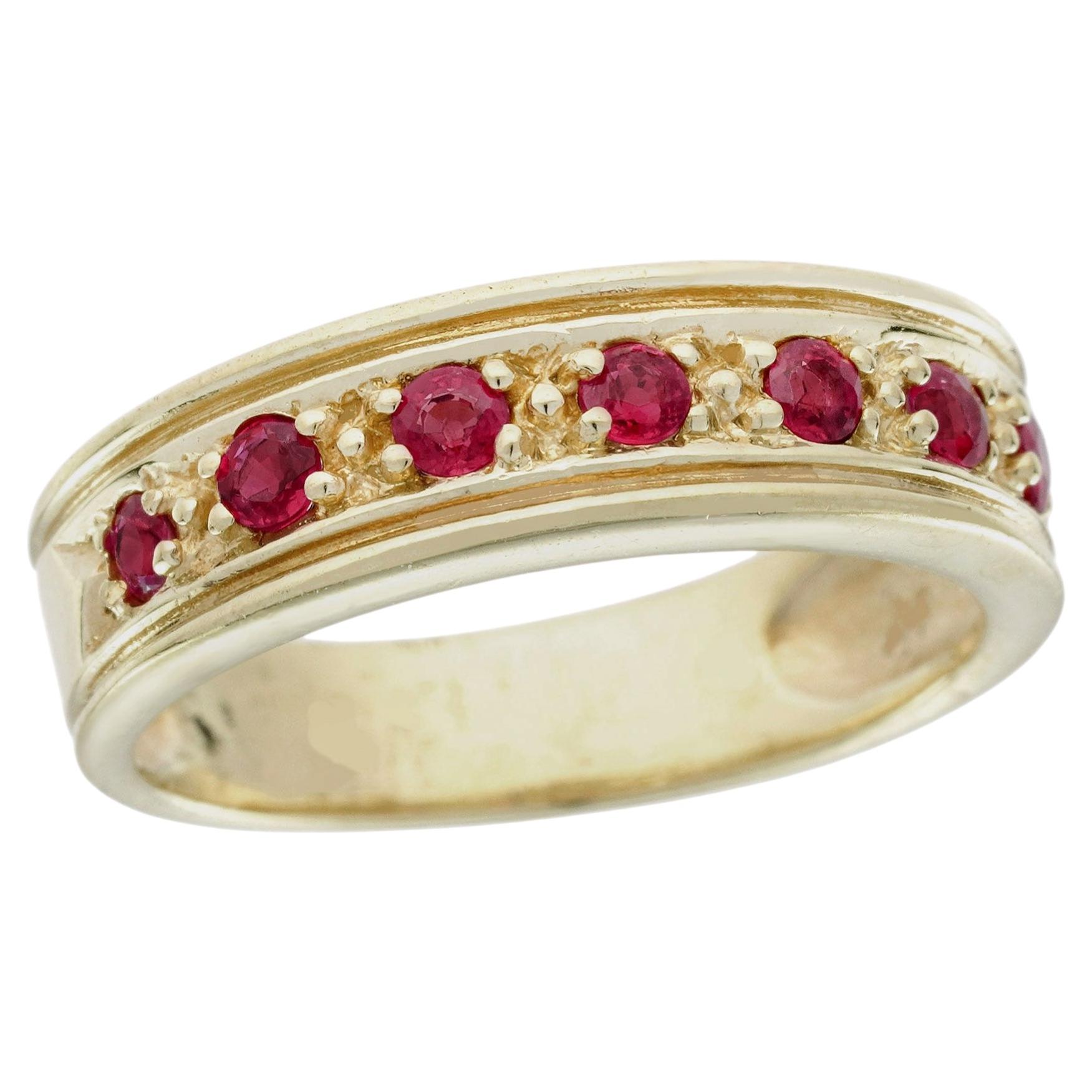 14K Yellow Gold Solid Natural Ruby Vintage Style Band Ring