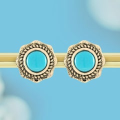 14K Gelbgold Massiv Naturtürkis Vintage Style Ohrstecker