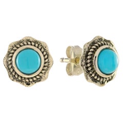 14K Gelbgold Massiv Naturtürkis Vintage Style Ohrstecker