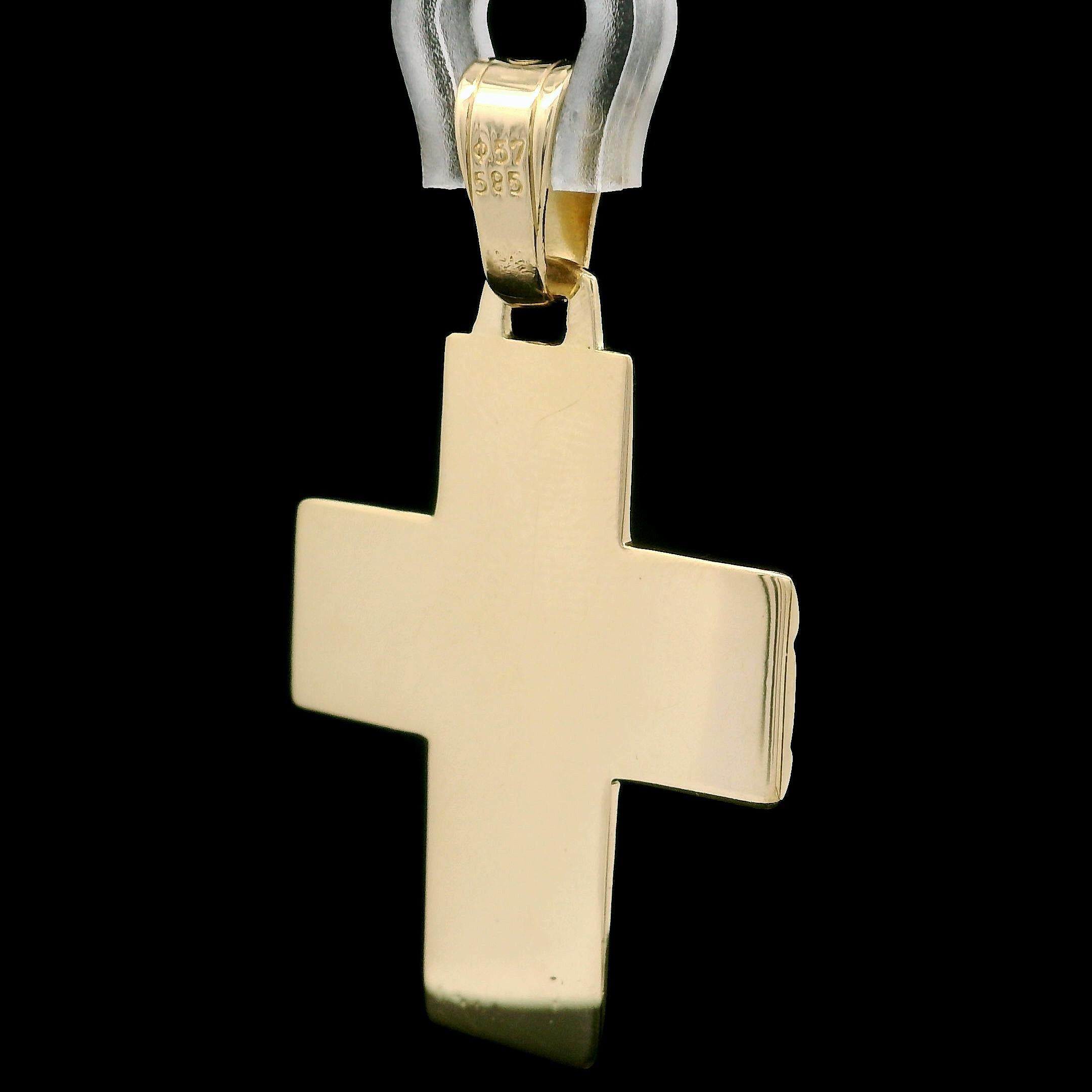 Ciondolo a forma di croce scanalata in oro giallo 14k, solido e ben fatto, lucidato In condizioni ottime in vendita a Montclair, NJ