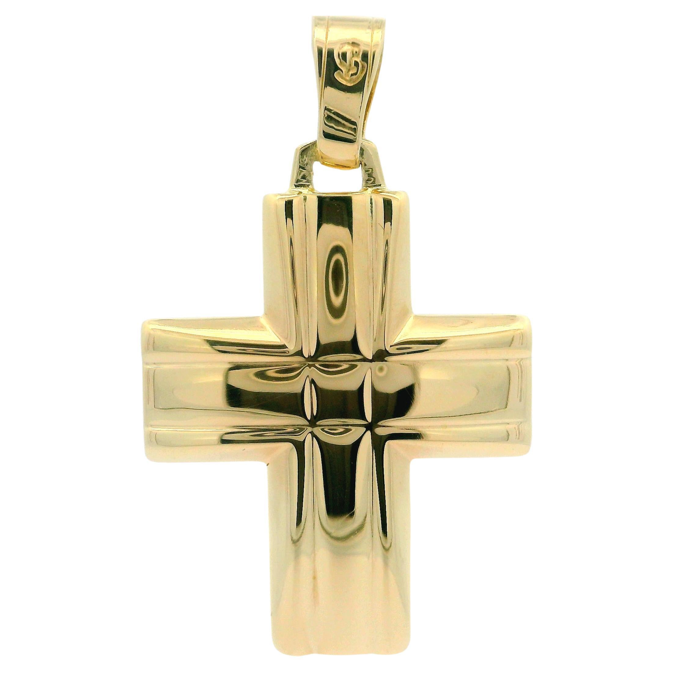 14k Yellow Gold Solid Well Made Polished Grooved Cross Charm Pendant