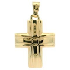 14k Yellow Gold Solid Well Made Polished Grooved Cross Charm Pendant