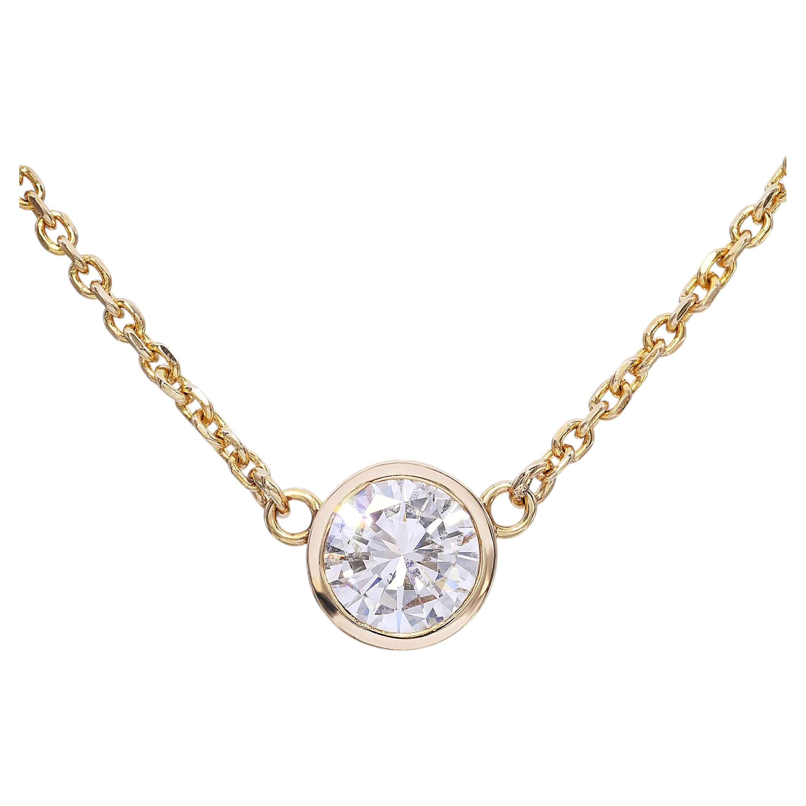 14k Yellow Gold Solitaire 1.05ct Diamond Bezel Pendant Necklace