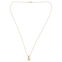 Vintage 14K Yellow Gold Solitaire Diamond Pendant with Chain