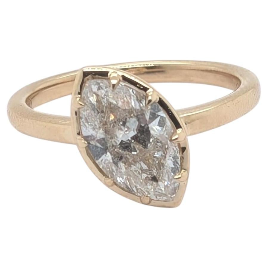 14k Yellow Gold Solitaire Engagement Ring with a ~2ct Tilted Marquise Diamond For Sale
