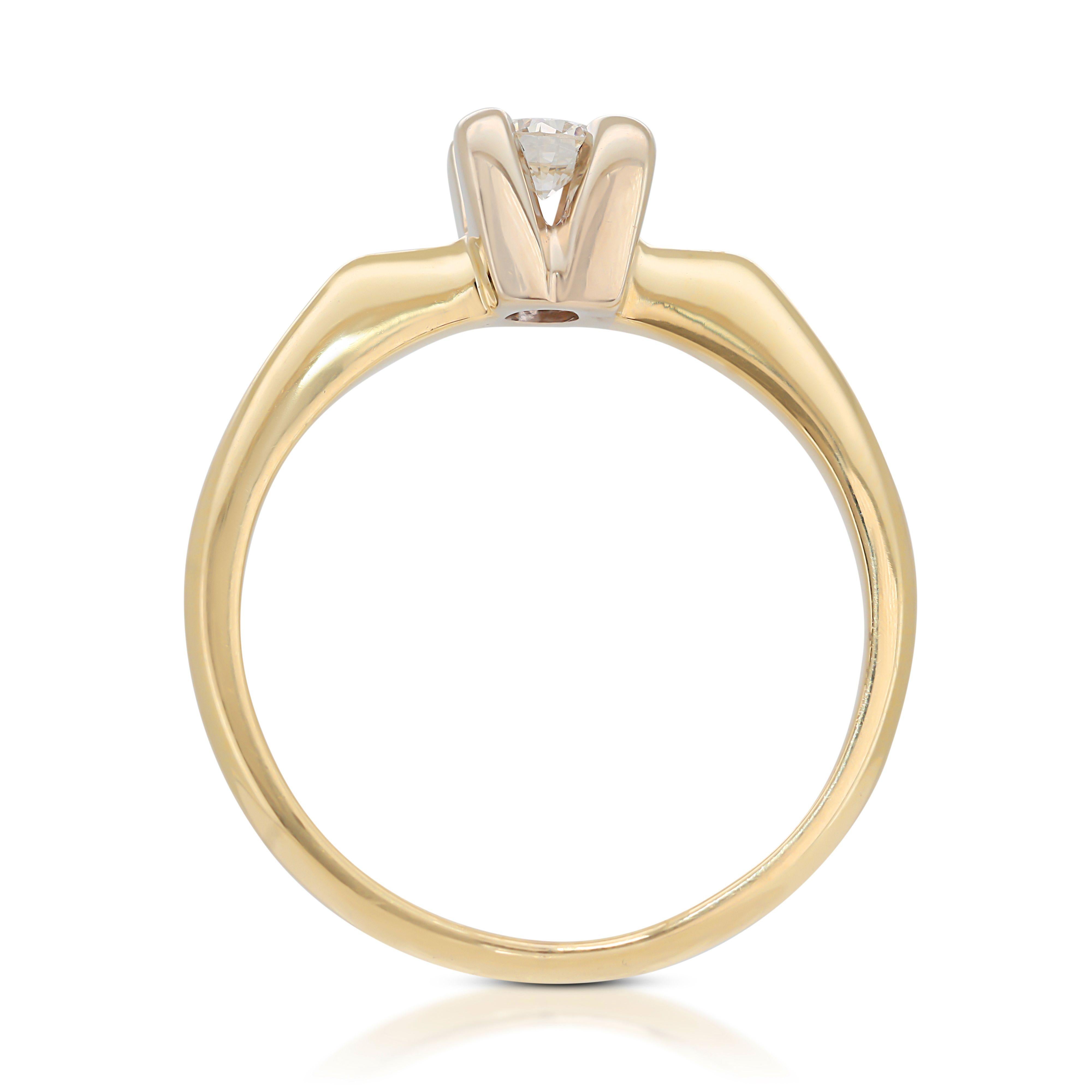 14K Yellow Gold Solitaire Ring with 0.13ct Natural Diamond For Sale 1