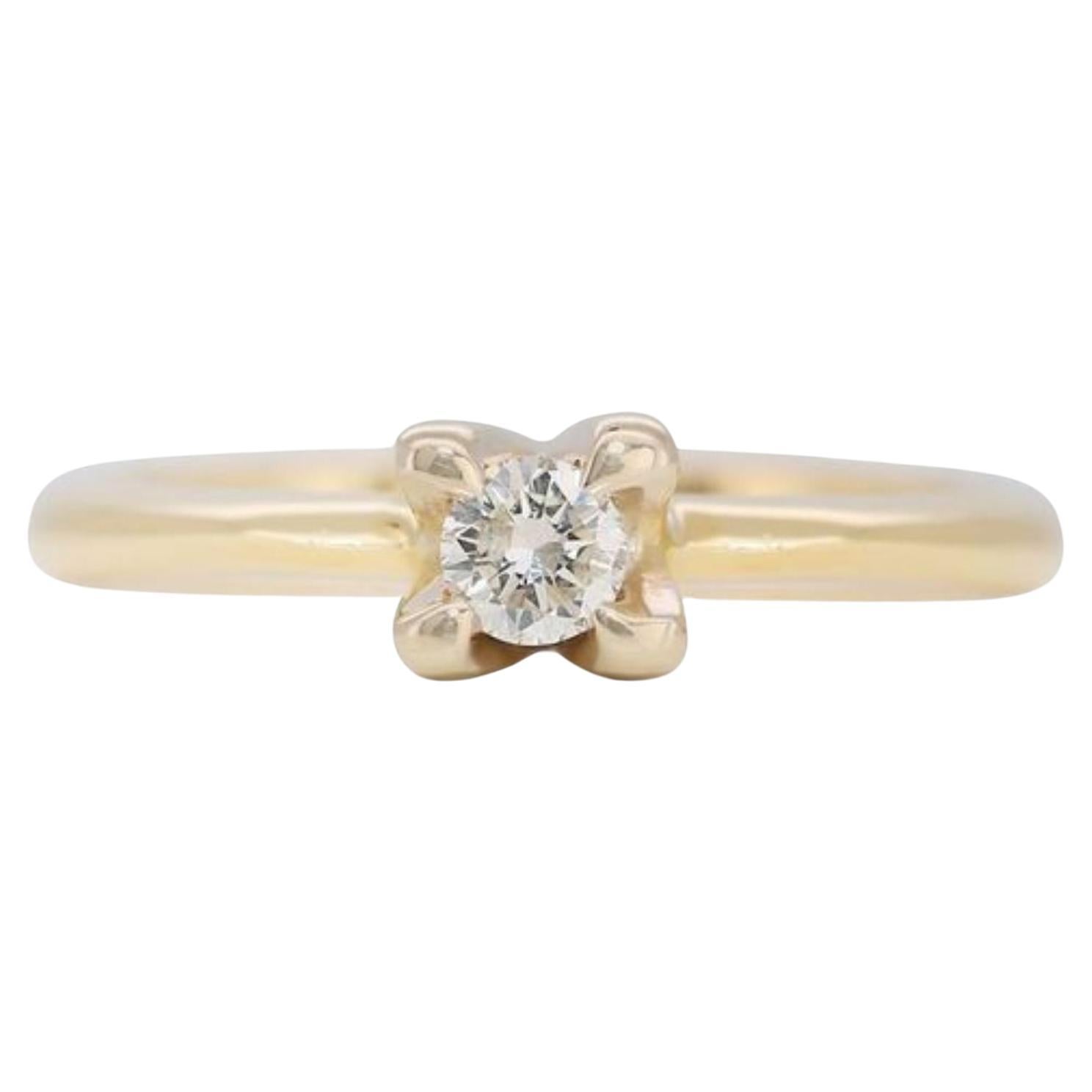 14K Yellow Gold Solitaire Ring with 0.13ct Natural Diamond For Sale