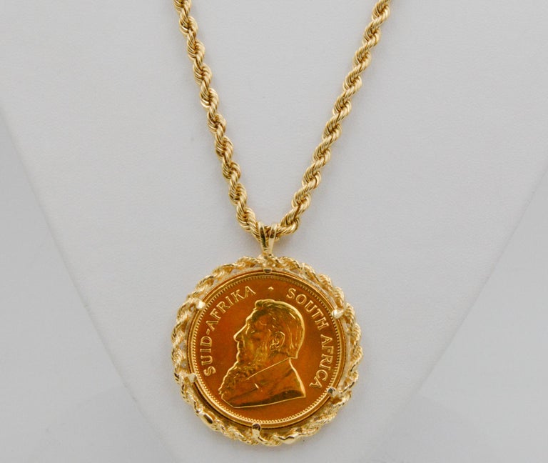 14 Karat Yellow Gold South Africa Krugerrand 1975 Coin Rope Chain at ...