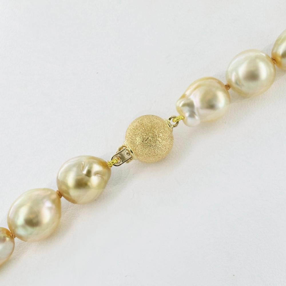 Contemporary 14k Yellow Gold South Sea Golden Baroque Pearl Necklace 12x13mm