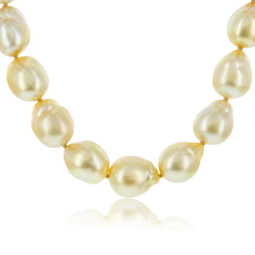 Uncut 14k Yellow Gold South Sea Golden Baroque Pearl Necklace 12x13mm