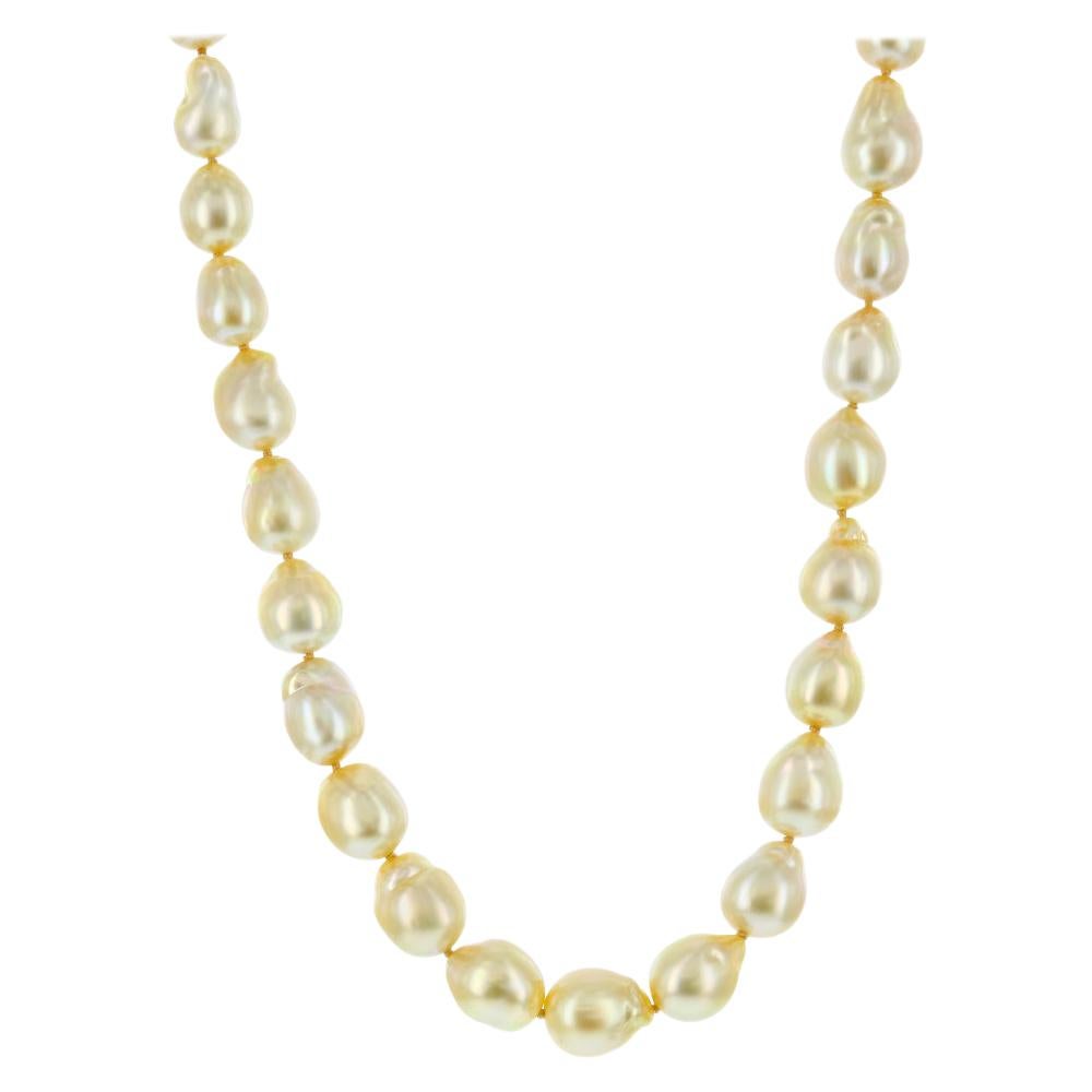 14k Yellow Gold South Sea Golden Baroque Pearl Necklace 12x13mm