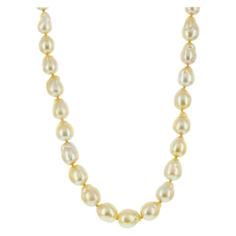 14K Yellow Gold South Sea Golden Baroque Pearl Necklace 10x11mm at 1stDibs