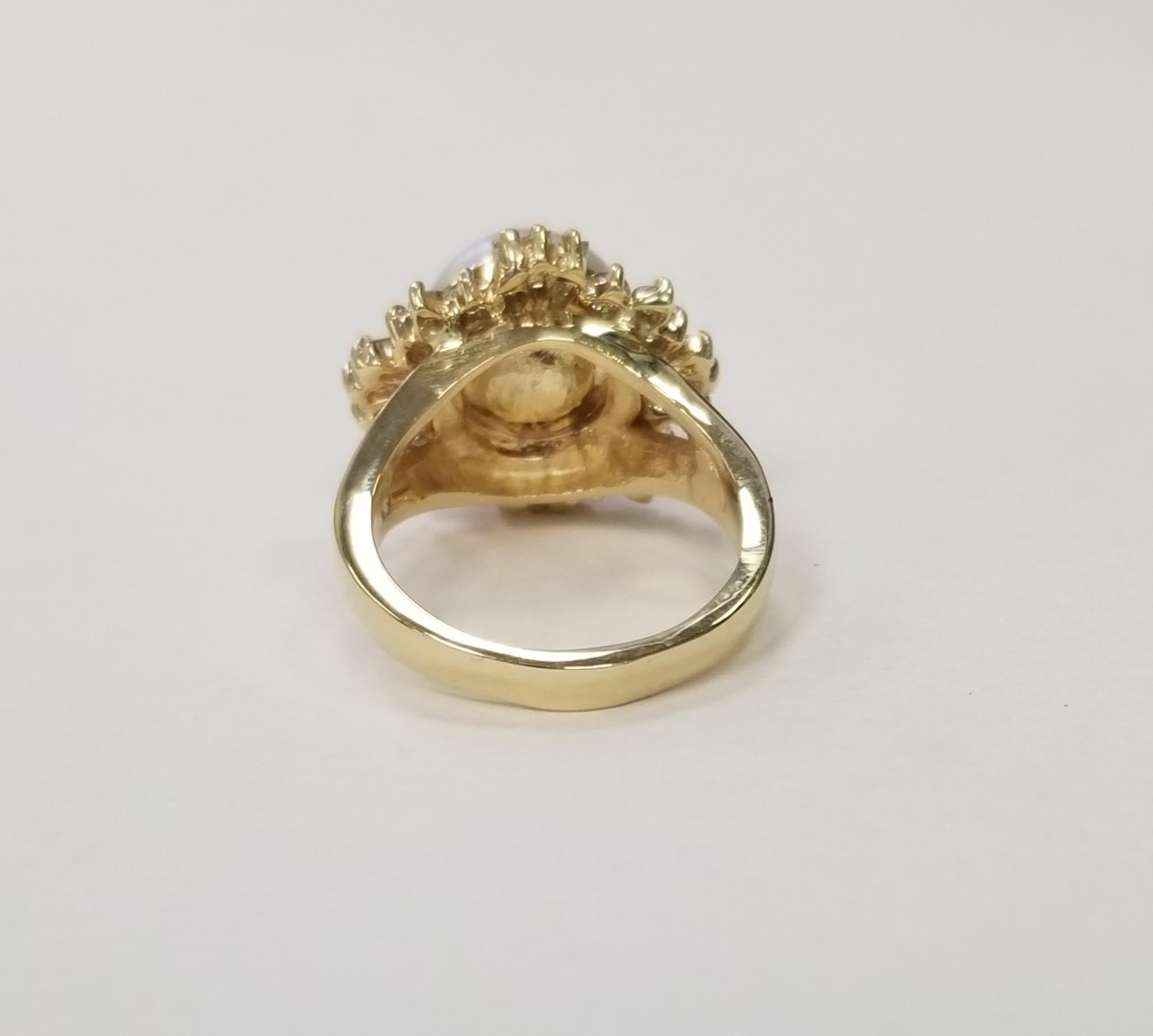 Contemporary 14k Yellow Gold South Sea Pearl and Diamonds Cocktail Ring For Sale