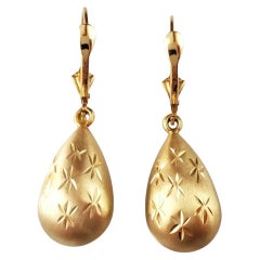14K Yellow Gold Sparkling Teardrop Earrings #16278