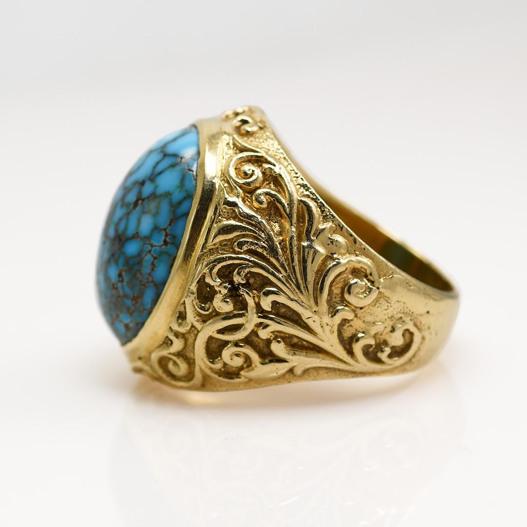 14 Karat Gelbgold Spinnen-Türkis-Ring, 29 g im Zustand „Hervorragend“ in Laguna Beach, CA