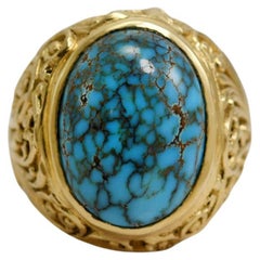 14K Yellow Gold Spider Turquoise Ring, 29g