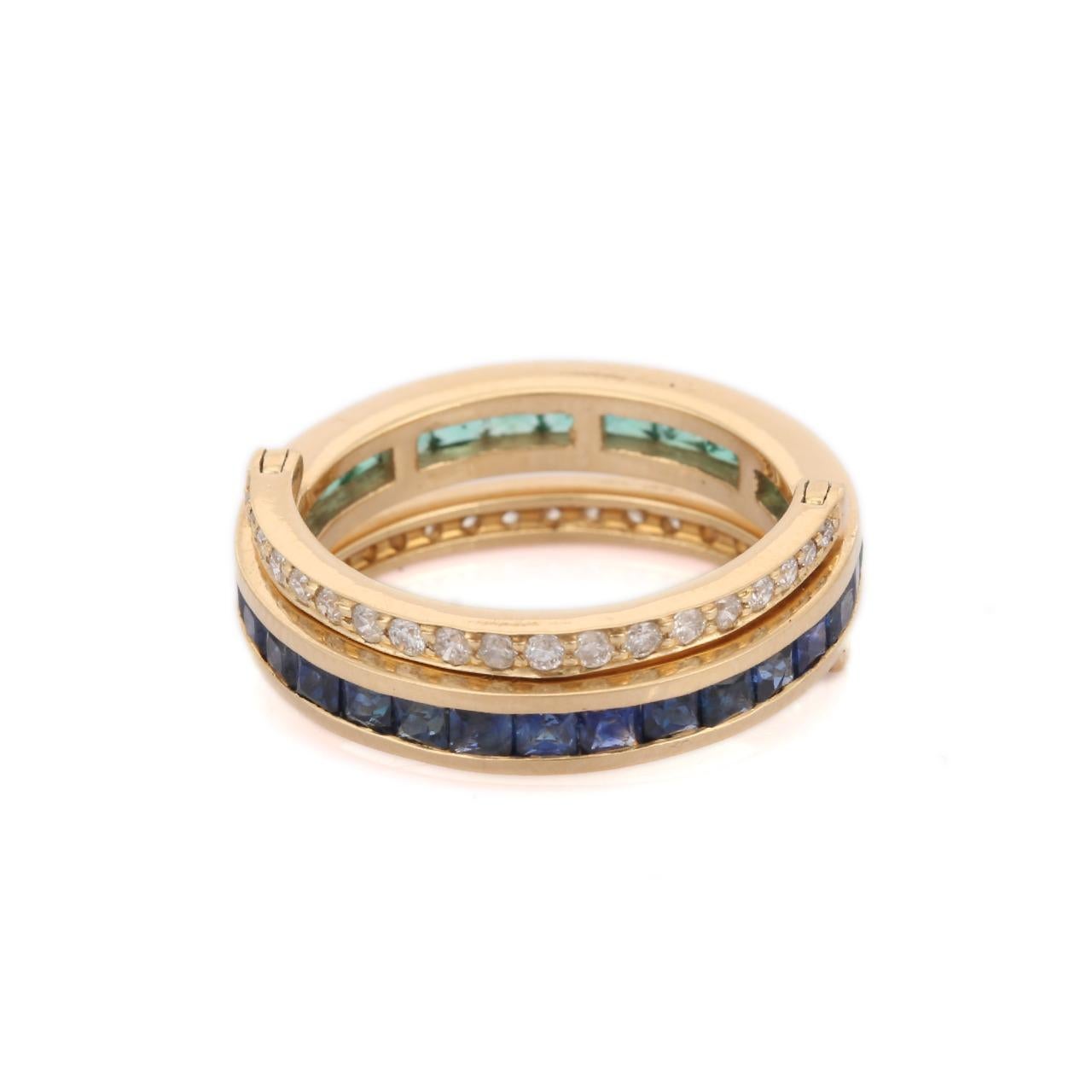 14K Yellow Gold Spinner Ring in Sapphire, Emerald and Diamond. 1