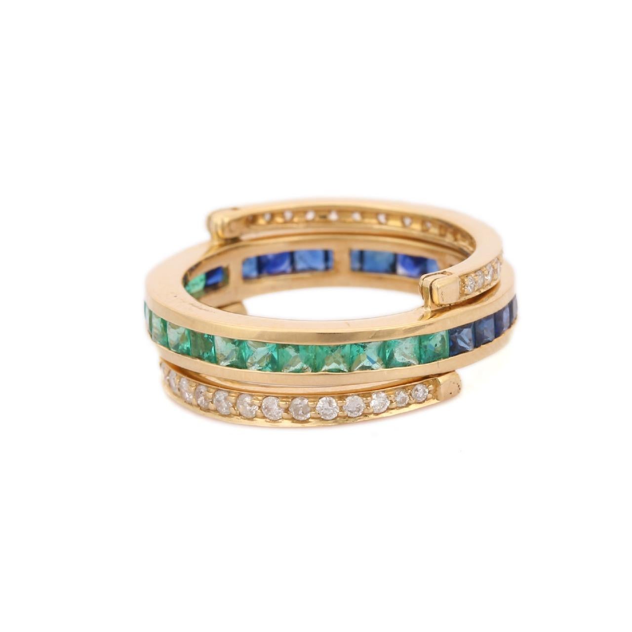 14K Yellow Gold Spinner Ring in Sapphire, Emerald and Diamond. 2