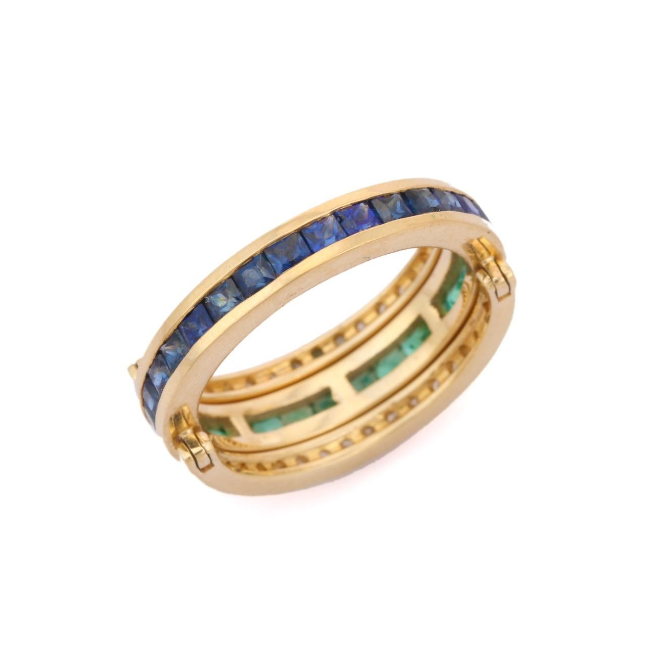 14K Yellow Gold Spinner Ring in Sapphire, Emerald and Diamond. 5