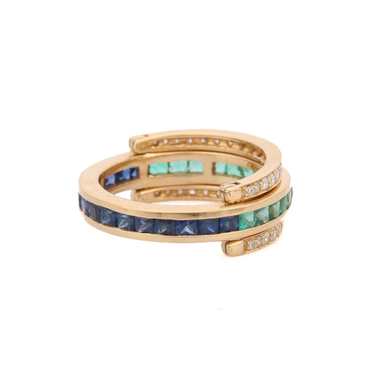 14K Yellow Gold Spinner Ring in Sapphire, Emerald and Diamond. 7