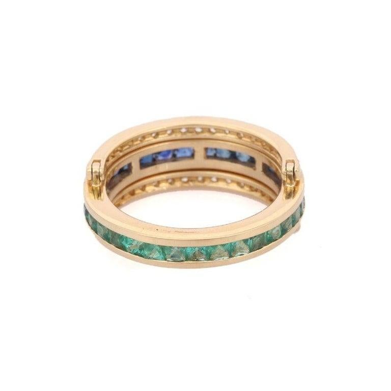For Sale:  14K Yellow Gold Spinner Ring Studded with Sapphire, Emerald and Diamond 2