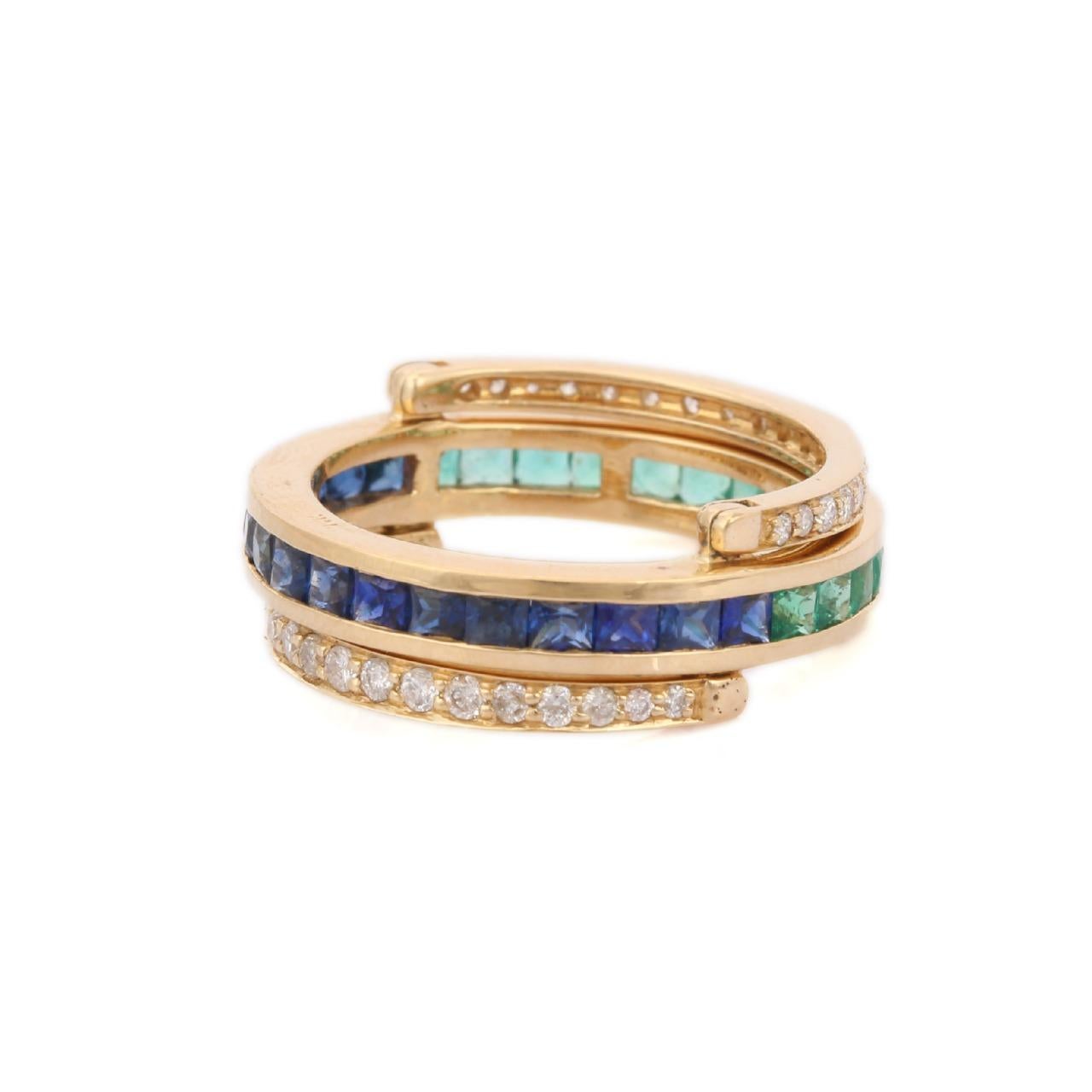 14K Yellow Gold Spinner Ring in Sapphire, Emerald and Diamond. 11