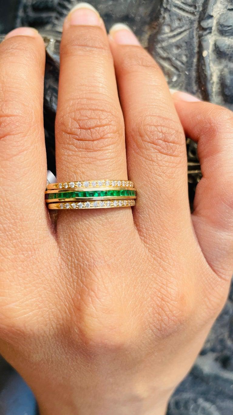 For Sale:  14K Yellow Gold Spinner Ring Studded with Sapphire, Emerald and Diamond 3