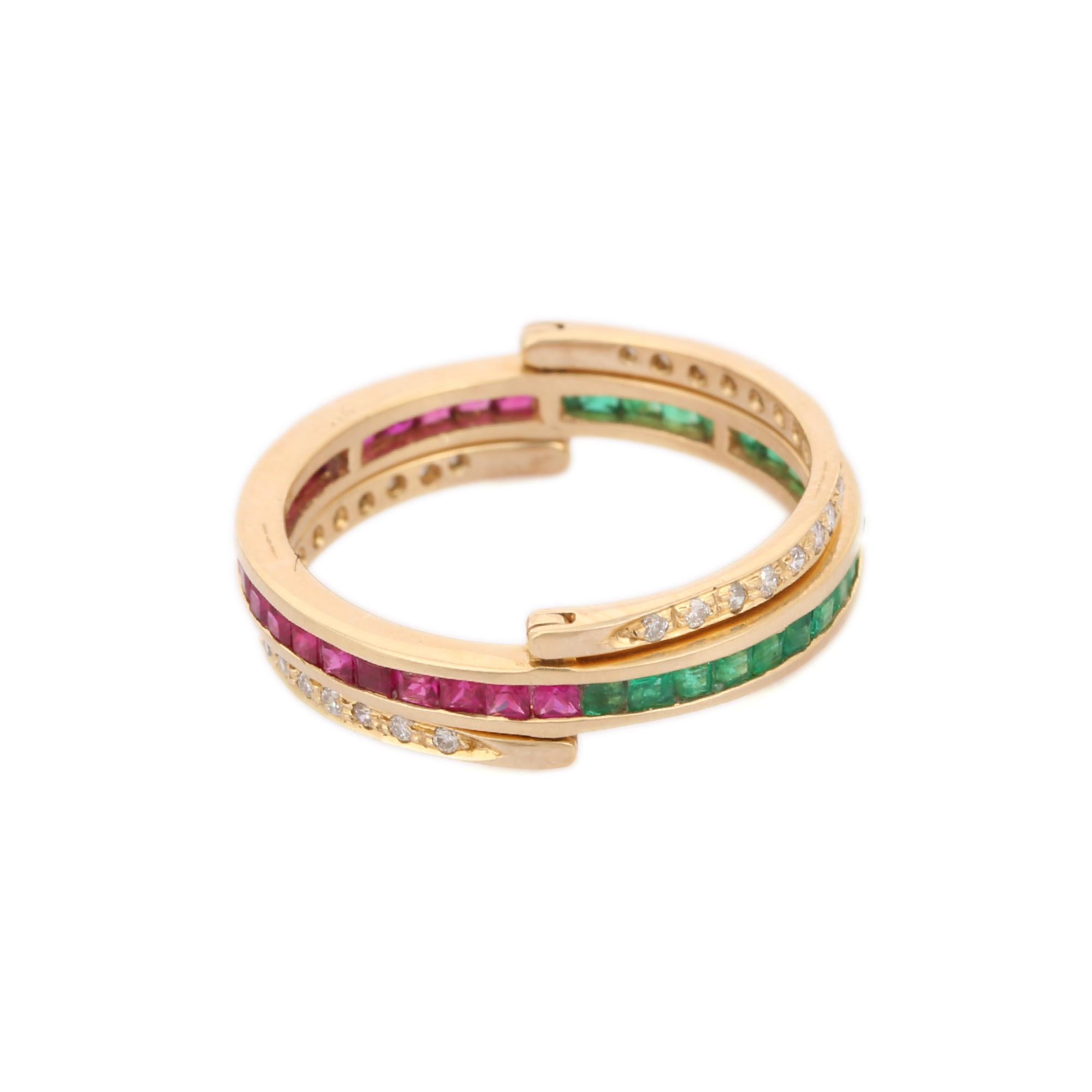 For Sale:  14K Yellow Gold Spinner Ring with Emerald, Ruby and Diamond 3