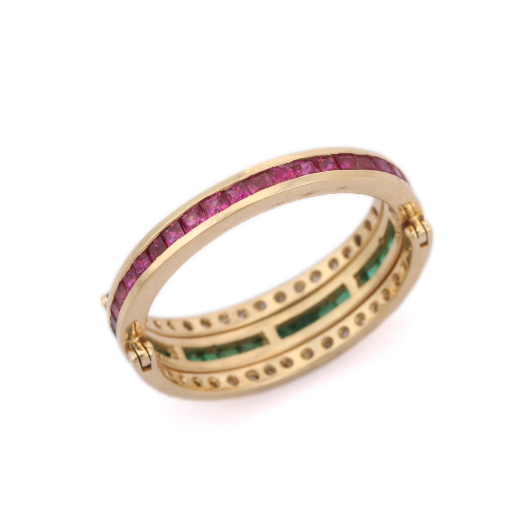 For Sale:  14K Yellow Gold Spinner Ring with Emerald, Ruby and Diamond 4