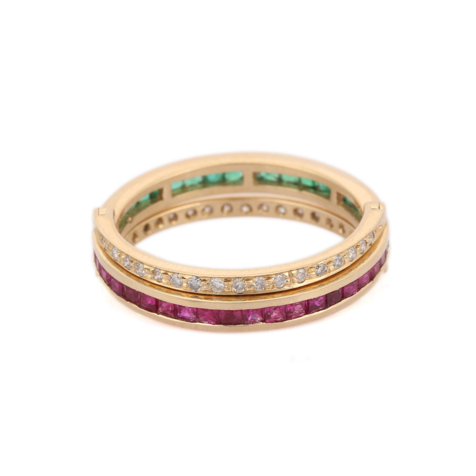 For Sale:  14K Yellow Gold Spinner Ring with Emerald, Ruby and Diamond 5