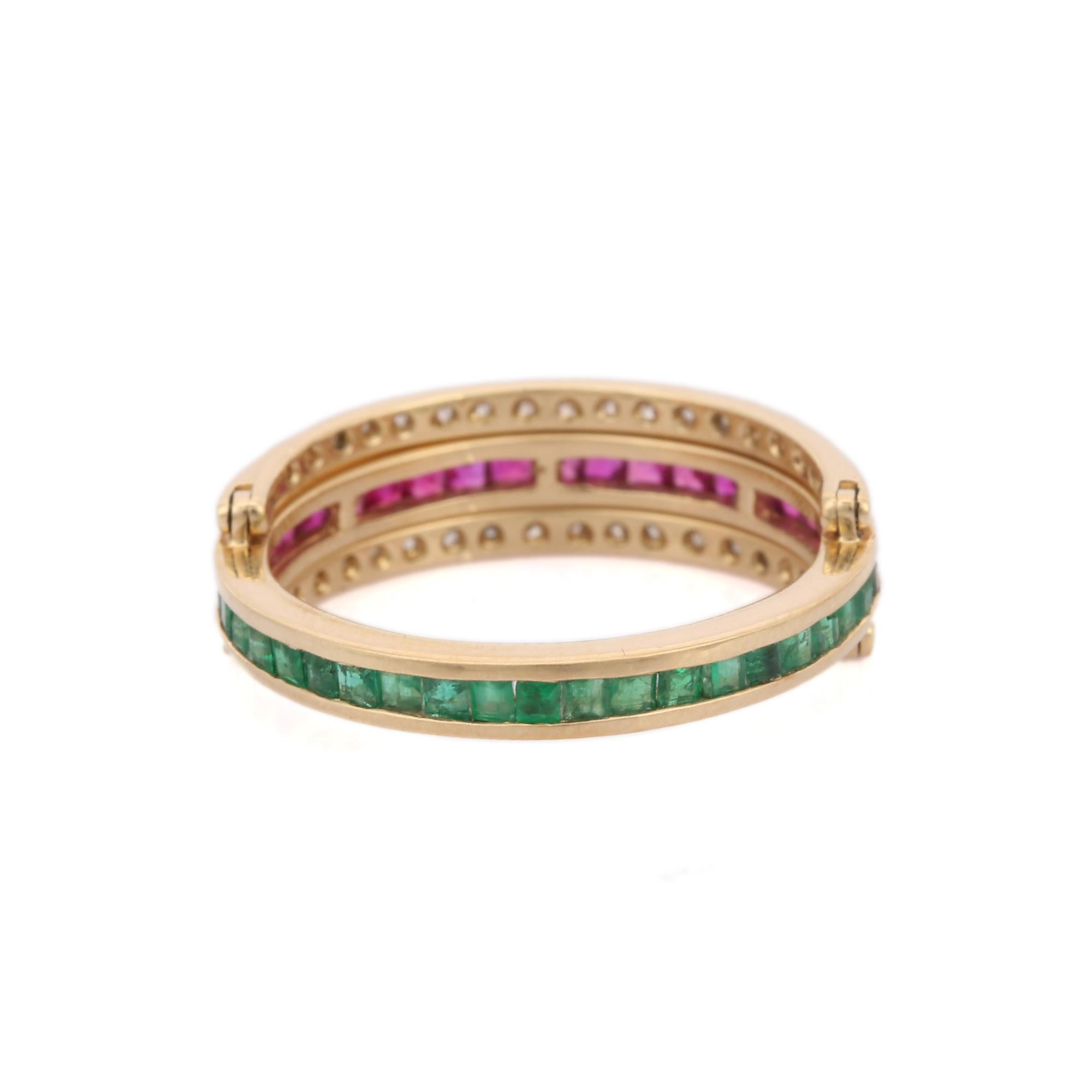 For Sale:  14K Yellow Gold Spinner Ring with Emerald, Ruby and Diamond 6
