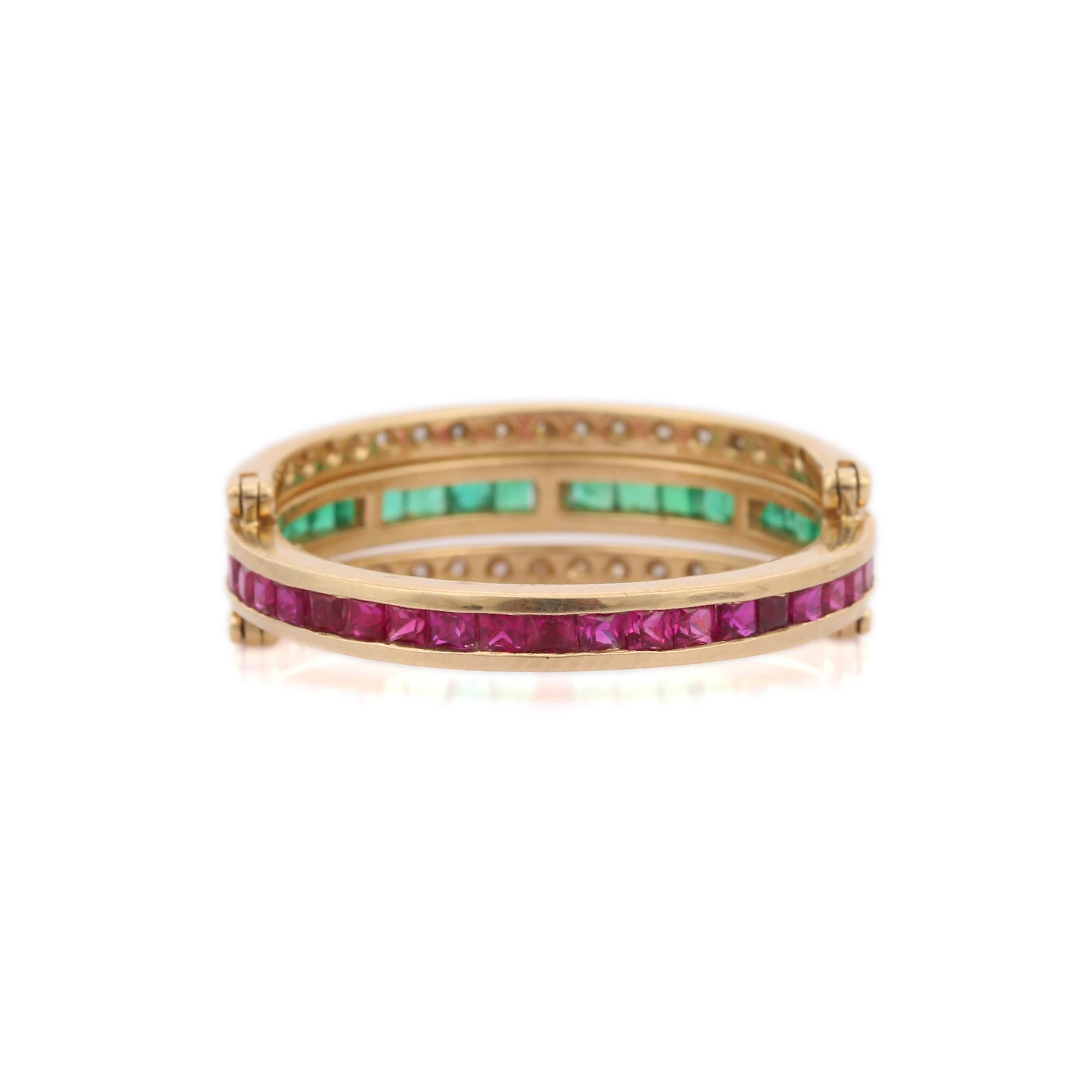 For Sale:  14K Yellow Gold Spinner Ring with Emerald, Ruby and Diamond 8