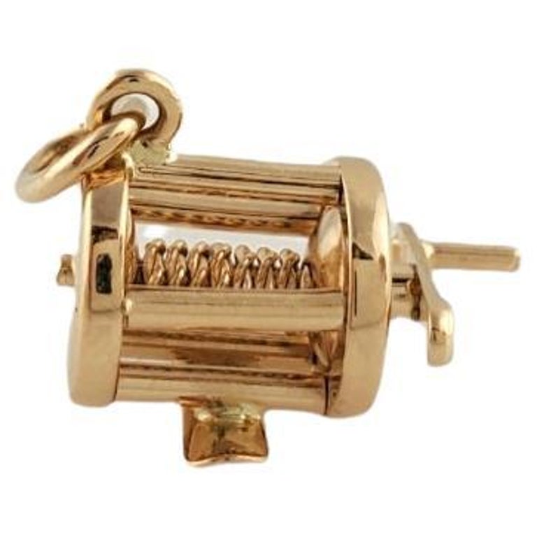 14K Yellow Gold Spinning Fishing Reel Charm at 1stDibs