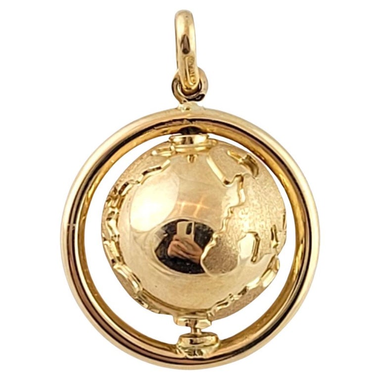 14K Yellow Gold Spinning World Globe Charm For Sale at 1stDibs